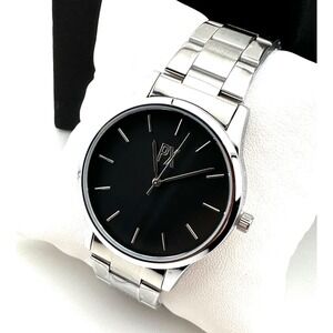 PX CLOTHING Men's Dakota Stainless Steel Bracelet Link Black Dial Watch NEW